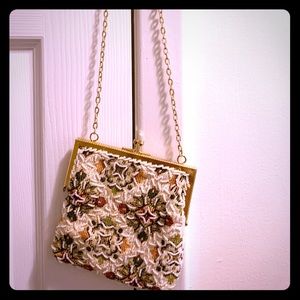Vintage hand beaded floral mini clutch purse